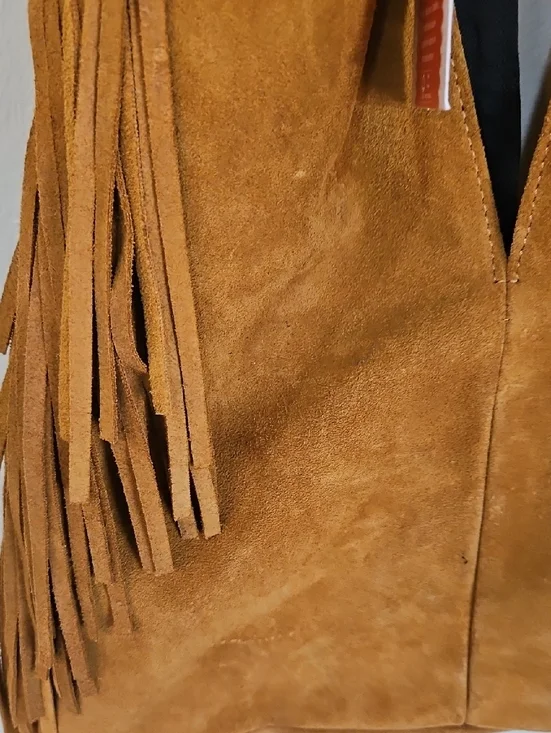 NWT Divina Firenza Caramel Italian Suede Fringe Shoulder Bag Made In Italy - Picture 5 of 11